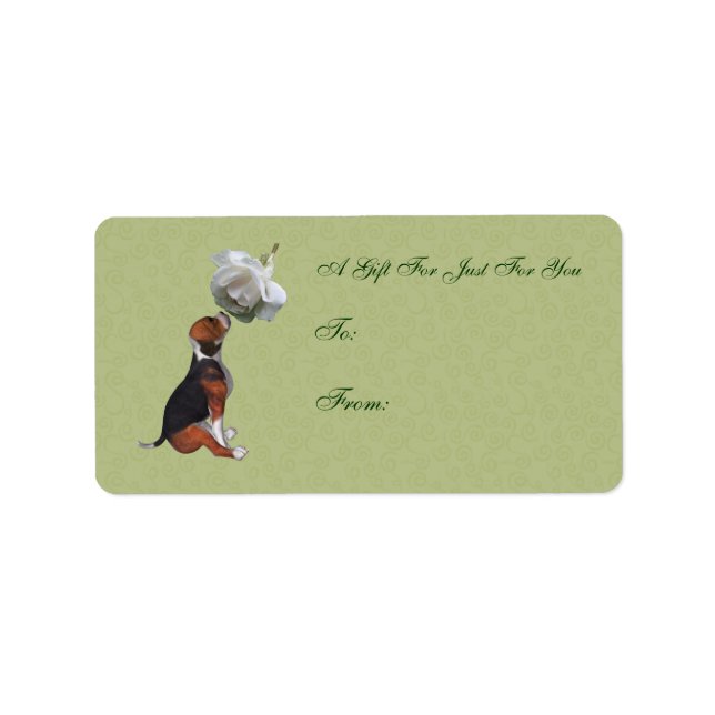 Beagle Puppy White Rose Gift Tag (Front)