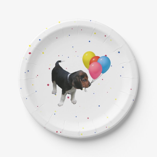 Beagle Puppy With Balloons Party Paper Plates (Front)