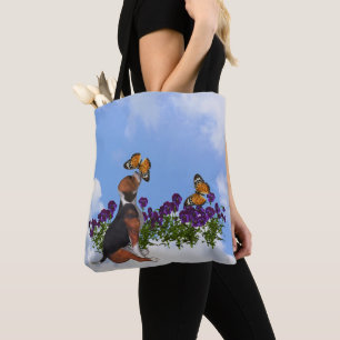 Beagle Puppy With Butterflies And Flowers Tote Bag