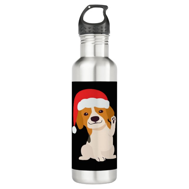 Beagle puppy with Santa's hat for dog lovers Overs 710 Ml Water Bottle (Front)