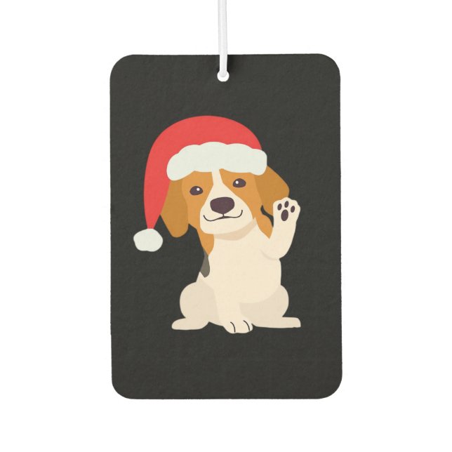 Beagle puppy with Santa's hat for dog lovers Overs Air Freshener (Front)