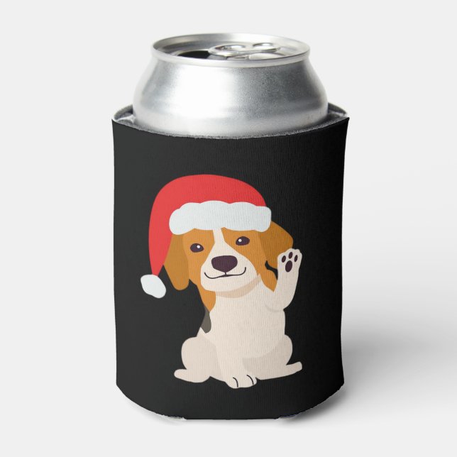 Beagle puppy with Santa's hat for dog lovers Overs Can Cooler (Can Front)