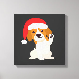 Beagle puppy with Santa's hat for dog lovers Overs Canvas Print