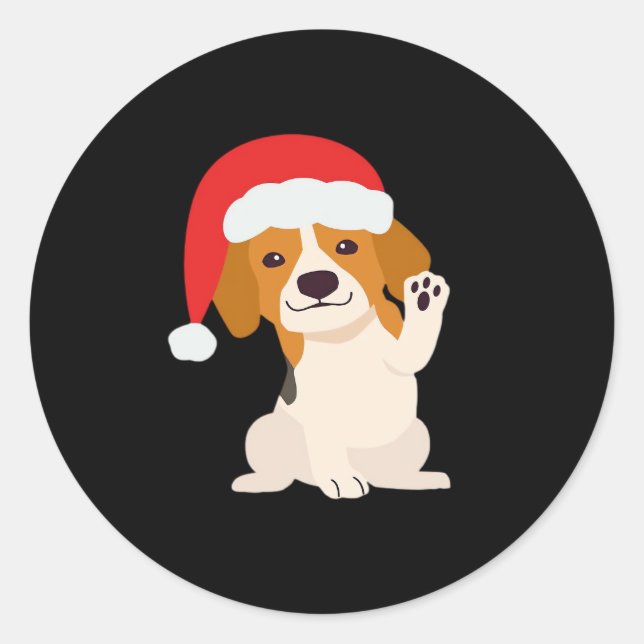 Beagle puppy with Santa's hat for dog lovers Overs Classic Round Sticker (Front)