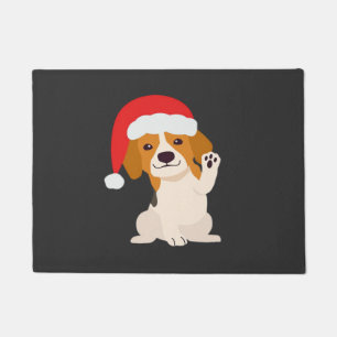 Beagle puppy with Santa's hat for dog lovers Overs Doormat