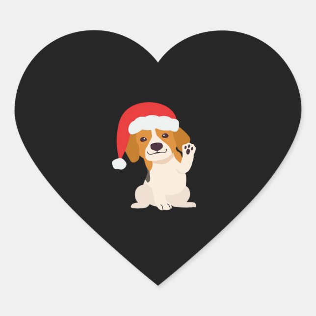 Beagle puppy with Santa's hat for dog lovers Overs Heart Sticker (Front)