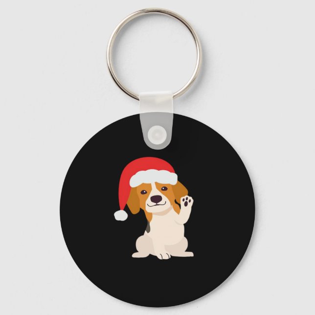 Beagle puppy with Santa's hat for dog lovers Overs Keychain (Front)