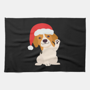 Beagle puppy with Santa's hat for dog lovers Overs Kitchen Towel