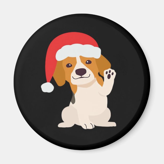 Beagle puppy with Santa's hat for dog lovers Overs Magnet (Front)