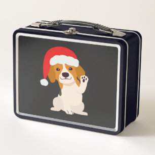 Beagle puppy with Santa's hat for dog lovers Overs Metal Lunch Box