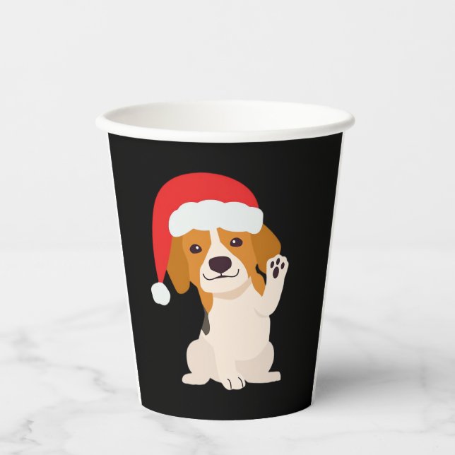 Beagle puppy with Santa's hat for dog lovers Overs Paper Cups (Front)