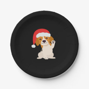 Beagle puppy with Santa's hat for dog lovers Overs Paper Plate