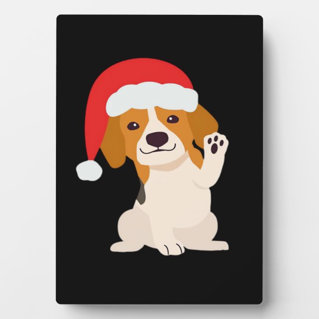Beagle puppy with Santa's hat for dog lovers Overs Plaque (Front)