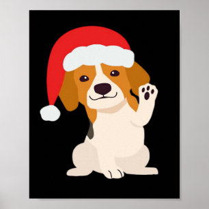 Beagle puppy with Santa's hat for dog lovers Overs Poster