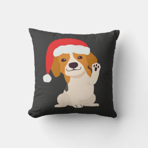 Beagle puppy with Santa's hat for dog lovers Overs Throw Pillow