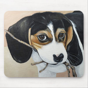 Beagle Puppy with Stick Painting Mouse Pad