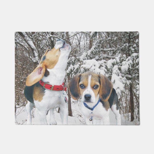 Beagle Pups Snowy Woods Door Mat (Front)