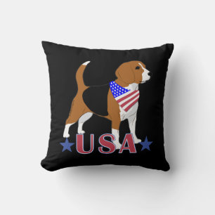 Beagle Red White Blue USA Patriotic Black Throw Pillow
