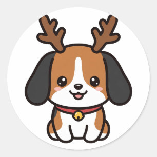 Beagle Reindeer Christmas Classic Round Sticker