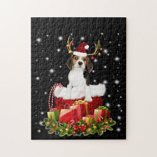 Beagle Reindeer Pressent Christmas Gift Jigsaw Puzzle (Vertical)