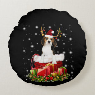 Beagle Reindeer Pressent Christmas Gift Round Pillow