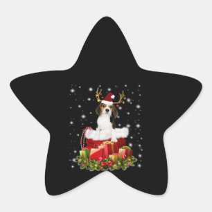 Beagle Reindeer Pressent Christmas Gift Star Sticker