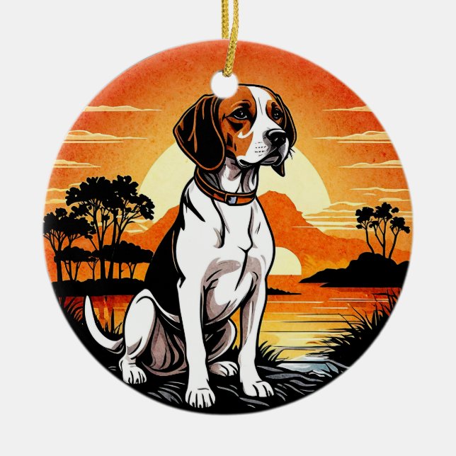 Beagle Retro Sunset Dog Lover Ceramic Ornament (Front)