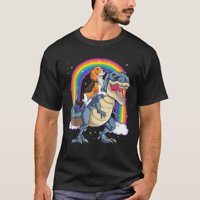 Beagle Riding Dinosaur T rex Gifts Boys Kids Men R T-Shirt (Front)