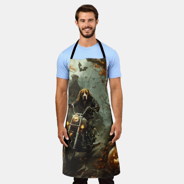 Beagle Riding Motorcycle Halloween Scary  Apron (Worn)