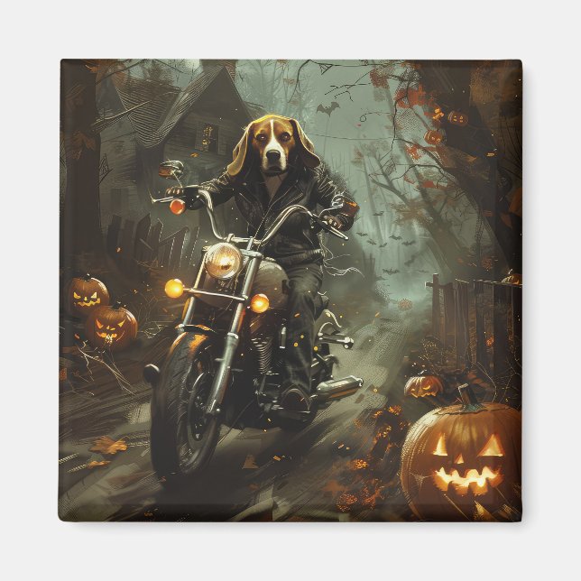 Beagle Riding Motorcycle Halloween Scary  Magnet (Front)
