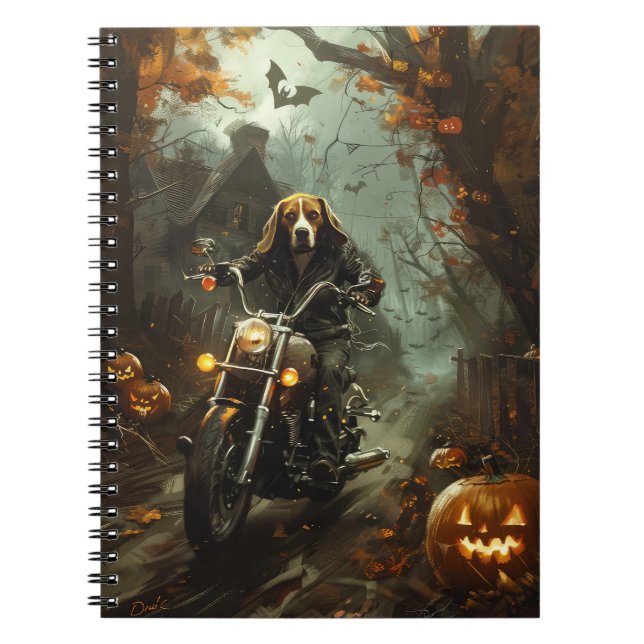 Beagle Riding Motorcycle Halloween Scary  Notebook (Front)
