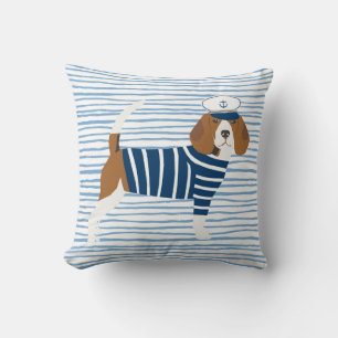 Beagle sailor dog cute nautical themed sailor dog throw pillow