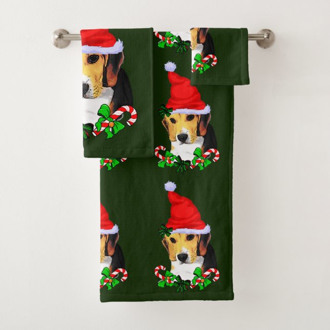 Beagle Santa Christmas Bath Towel Set (Insitu)