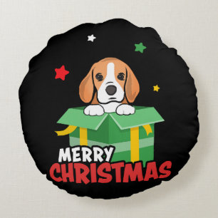 Beagle Santa Dog Lovers Merry Christmas Xmas  Round Pillow