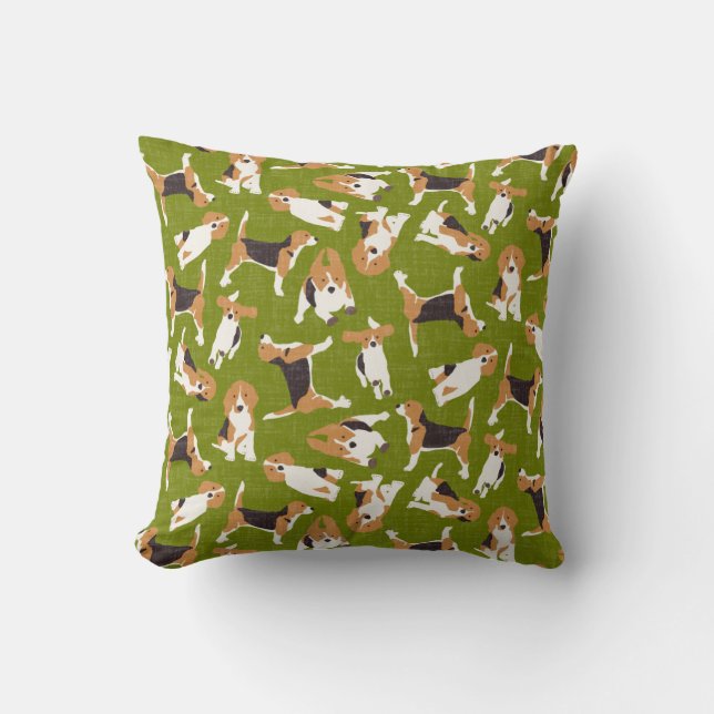 beagle scatter green throw pillow (Front)