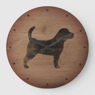 Beagle Silhouette Rustic Style Large Clock