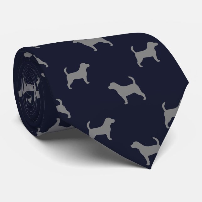 Beagle Silhouettes Pattern Navy Blue Dog Lover Tie (Rolled)