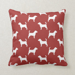 Beagle Silhouettes Pattern Red Throw Pillow