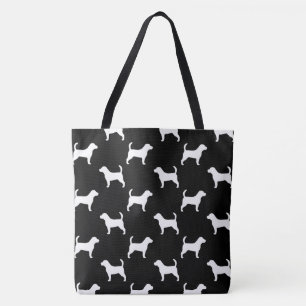Beagle Silhouettes Patterned Black and White Tote Bag