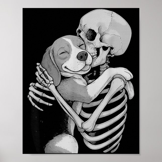 Beagle Skeleton Hug Halloween Dog Lover Poster (Front)