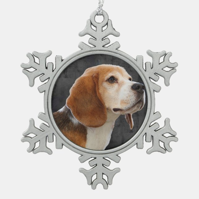 Beagle Snowflake Pewter Christmas Ornament (Front)