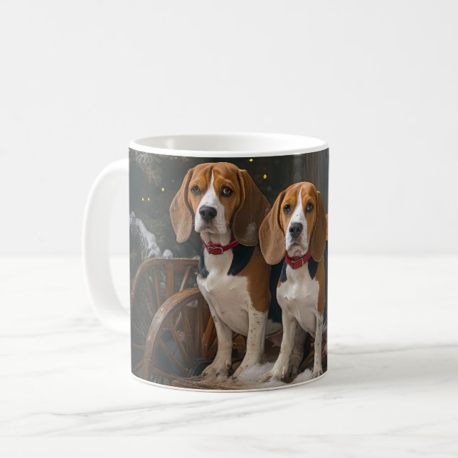 Beagle Snowy Sleigh Christmas Decor  Coffee Mug (Front Left)
