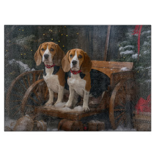 Beagle Snowy Sleigh Christmas Decor  Cutting Board