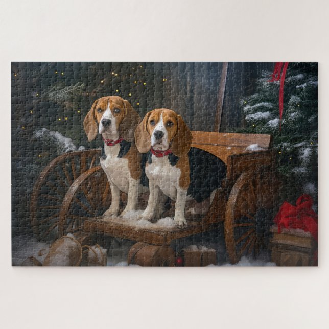 Beagle Snowy Sleigh Christmas Decor  Jigsaw Puzzle (Horizontal)