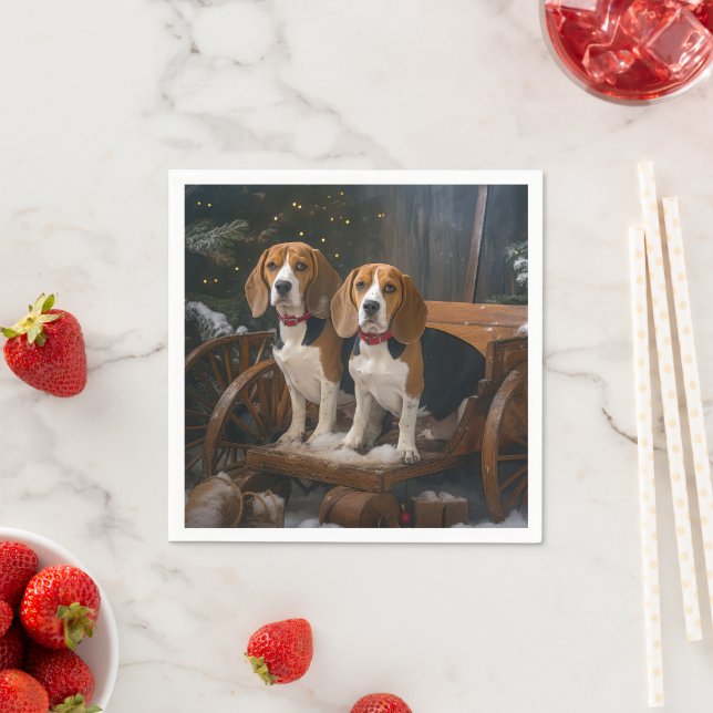 Beagle Snowy Sleigh Christmas Decor  Napkin (Insitu)