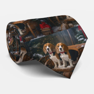 Beagle Snowy Sleigh Christmas Decor  Tie