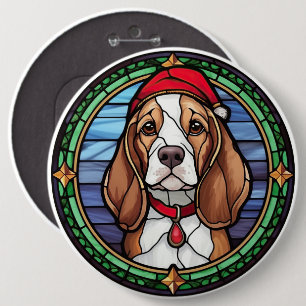 Beagle Stained Glass Christmas 6 Inch Round Button