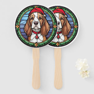 Beagle Stained Glass Christmas Hand Fan