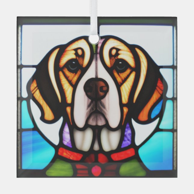 Beagle "Stained Glass"  Glass Ornament (Front)