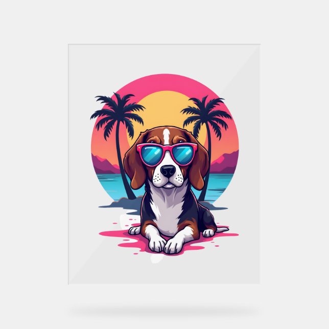 Beagle Sunset Background Shirt, Beagle Mom, Beagle Acrylic Sign (Front)